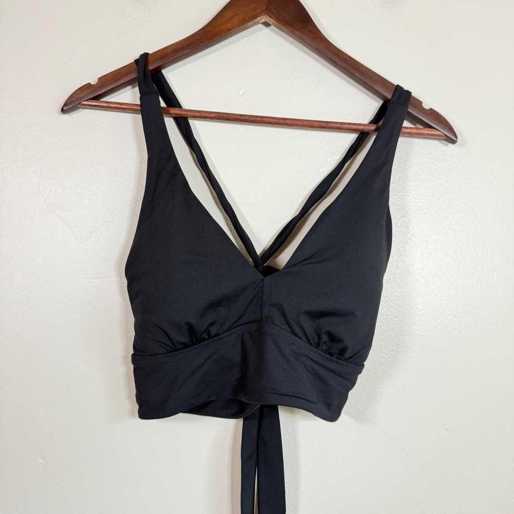 Athleta Wrap Tie Longline Bikini Top Size Small Black